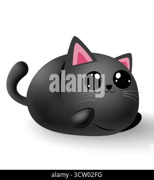 Cute Black Cat Halloween Clipart, Adorable Kawaii Cartoon Kitty Vector Illustration Stock Vector
