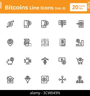 Bitcoins Line Icons (Vol. 5) Stock Vector