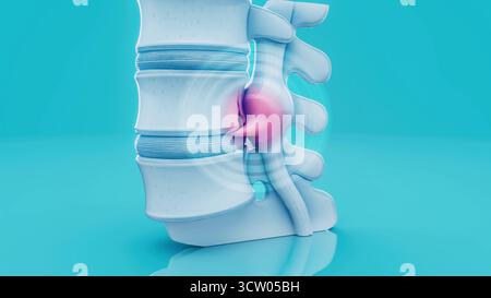 Conceptual 3D illustration of a herniated disk in the lumbar spine ...