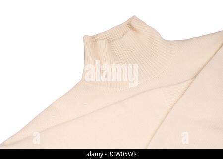 Soft milky color merino wool sweater isolated on a white background. Top view. Stock Photo