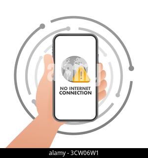 Hand holding smartphone displaying no internet connection error Stock Vector