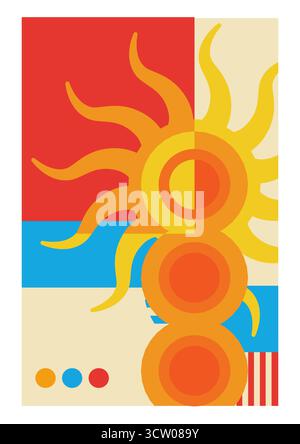Abstract retro sun geometric shapes poster illustration Stock Vector