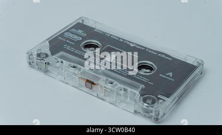 South Kalimantan, Indonesia - 08 02 2024 : Collection of vintage old school tape cassettes isolated on white background Stock Photo