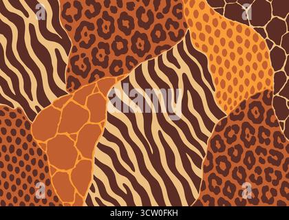Animal Skin hybrid pattern design. Animal print vector illustration background. Wildlife fur skin design illustration for web, home decor, fashion, su Stock Vector