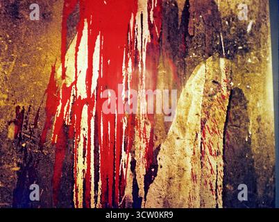Abstract texture detail on wall captured with analog camera using flash. Grainy, artistic, and tactile surface with strong light contrast. Stock Photo