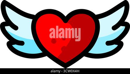 Red Heart with Wings Cartoon Icon Stock Vector