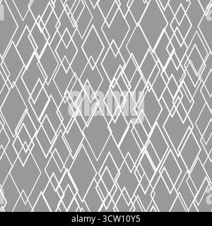 Abstract geometric seamless pattern. Random white rhombuses contour on gray background. Minimalist vector decorative ornament. Monochrome grey backgro Stock Vector