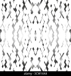 Metallic shine texture with mirror reflection effect. Gradient gray abstract geometric seamless pattern. Random zigzag broken shapes on white backgrou Stock Vector