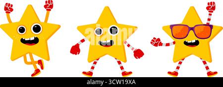 Set of Cute Star Characters Posing and Dancing Vector Stock Vector