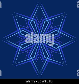 Large ornate blue snowflake on dark background. Elegant decorative design element for winter mood. Christmas snowflake ornament vector illustration. G Stock Vector