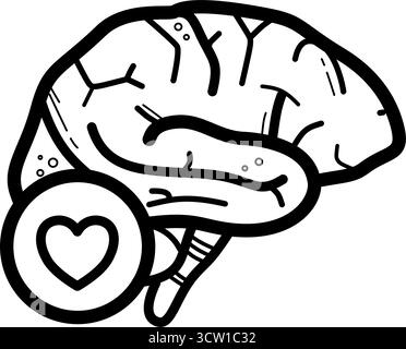 Brain with Heart Mental Health Line Icon Vector Stock Vector