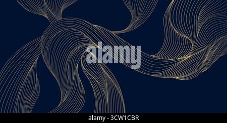 Elegant abstract vector background, golden wave lines, flowing curves, shimmering light texture, dark backdrop. Luxury award banner, premium Stock Vector