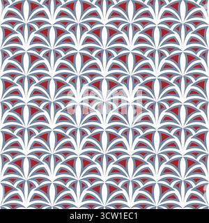 Fantasy geometric seamless pattern in art nouveau style. Red and gray elements on white background. Fancy sharp arch shaped in medieval colors. Winter Stock Vector