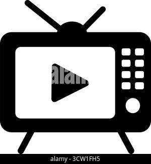 Retro Television with Play Button Glyph Icon Vector Stock Vector