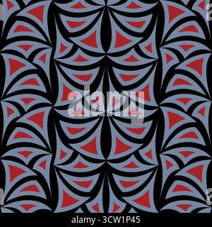 Gothic geometric seamless pattern. Red and gray elements on black background. Fantasy figures in medieval colors. Medieval design for decor clothes, h Stock Vector