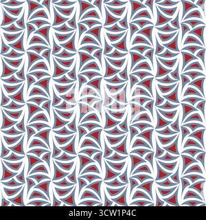 Fantasy winter geometric seamless pattern. Red and gray curved triangles elements on white background. Fancy sharp figures in medieval colors. Medieva Stock Vector