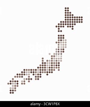 Japan dotted map. Digital style map of the country on white background. Japan shape with circle dots. Colored dots style. Large size circles. Stock Vector