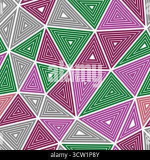 Abstract Mosaic Background. Multiple repeated inner triangles. Big triangles size. Multiple colors style. Seamless pattern. Elegant vector tiles. Stock Vector
