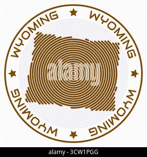 Wyoming map with round title. State shape rings. Wyoming text around the state boundary shape. Creative vector illustration. Stock Vector