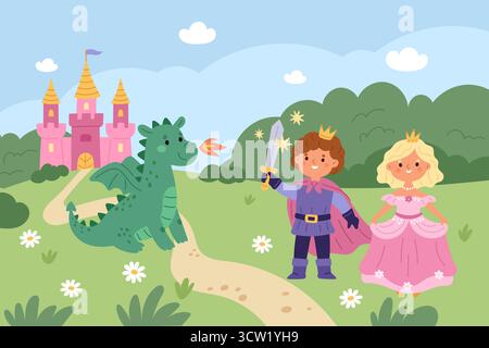 Cute Dragon on Castle in Cartoon Style illustration Stock Vector Image ...