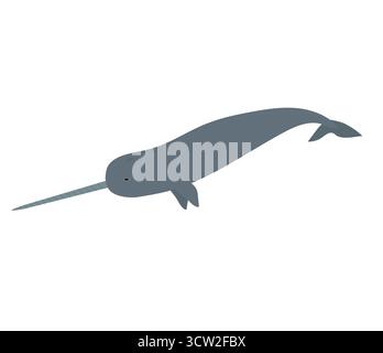 Vector flat hand drawn narwhal Stock Vector