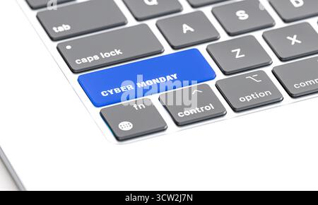 Blue cyber monday key keyboard 3d Stock Photo