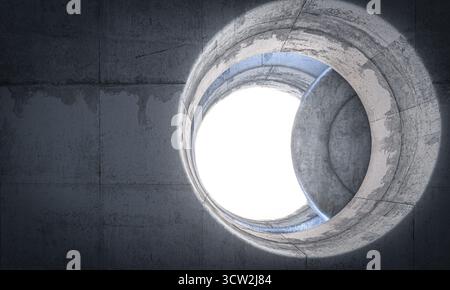 Concrete wall circular opening 3d background Stock Photo
