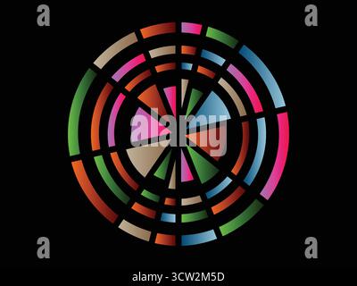 A vibrant circle mosaic icon featuring abstract geometric patterns in bright colors. Perfect for web design, decoration, or modern branding projects. Stock Vector