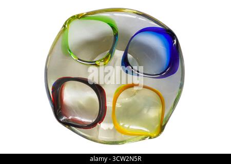 vintage multicolour Murano Glass ashtray about 1965 isolated on white background - glassware from Murano, Italy, Italian Stock Photo