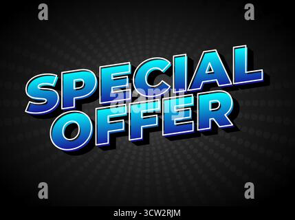 A bold and vibrant graphic featuring the text Special Offer in a modern font, with a blue gradient and a dark background. Stock Vector