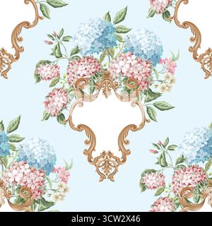 Victorian floral hydrangea baroque ornament luxury pattern vector seamless background. Stock Vector