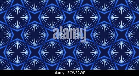 Shades of blue geometric seamless pattern. Winter decorative background of square multirayed stars. Unusual creative abstract repeating ornament. Diag Stock Vector