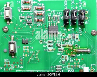 Printed Circuit Board with  electrical components Stock Photo