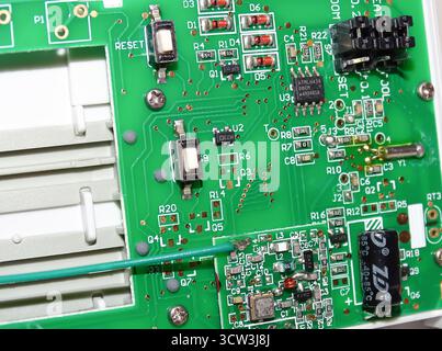 Printed Circuit Board with  electrical components Stock Photo