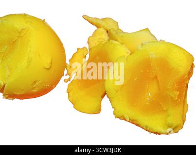 Boiled chicken egg yolk isolated on white Stock Photo