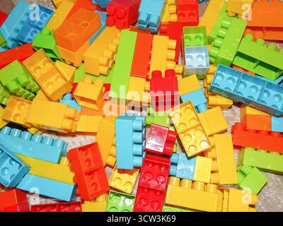Colorful toy cubes for constrution. Toys for kids Stock Photo