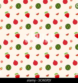 This delightful pattern features a variety of fruit line icons, including strawberries, watermelons, and pomegranates. Stock Vector