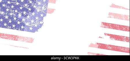Distressed American Flag Banner with Copy Space. Vector grunge illustration of US flag elements for patriotic, national, or sale themes Stock Vector