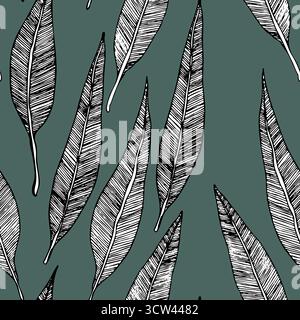 Seamless pattern with eucalyptus. Exotic tropical vector hand drawn illustration. Decorative background with leaves eucalypt. Modern compositions for Stock Vector