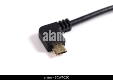 Micro USB cable with right-angled connectors isolated on white background Stock Photo