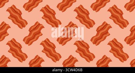 Seamless pattern with bacon slices on pink background. Flat vector food print.  Stock Vector