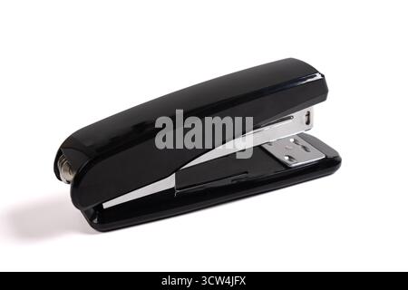 Black stapler isolated on a white background. Stationery office stapler Stock Photo