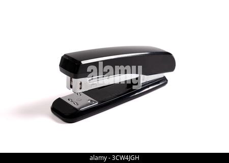 Black stapler isolated on a white background. Stationery office stapler Stock Photo