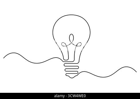 Single Line Art Light Bulb Vector Minimalist Creative Idea Icon Design. Stock Vector