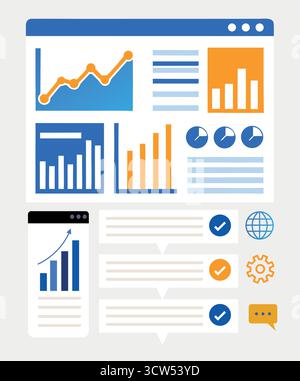 Analyzing growth and progress through modern data visualization with clean lines and minimalist design. Stock Vector