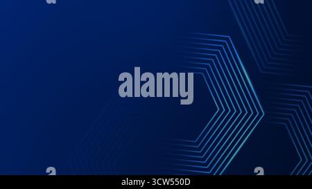 Few big fading hexagons made of light blue lines on blue background. Technology, connection & data concept. Abstract and modern background, copy space Stock Photo