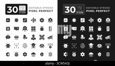 Modern technology glyph ui icons set for day and night mode Stock Vector