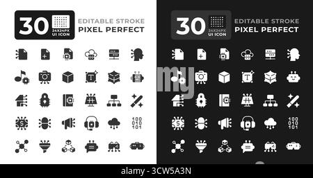 Software development glyph ui icons set for day and night mode Stock Vector