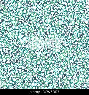Mosaic triangles shapes background. Tiny triangles size. Multiple colors style. Rounded triangular cells outlined. Repeatable pattern. Stock Vector