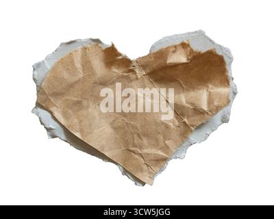 Old paper torn into heart shapes isolated on white background with clipping path Stock Photo